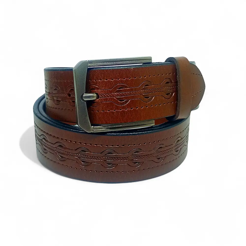 Premium Full Grain Leather Belt for Men – Brown Embossed Pattern Design LB-323