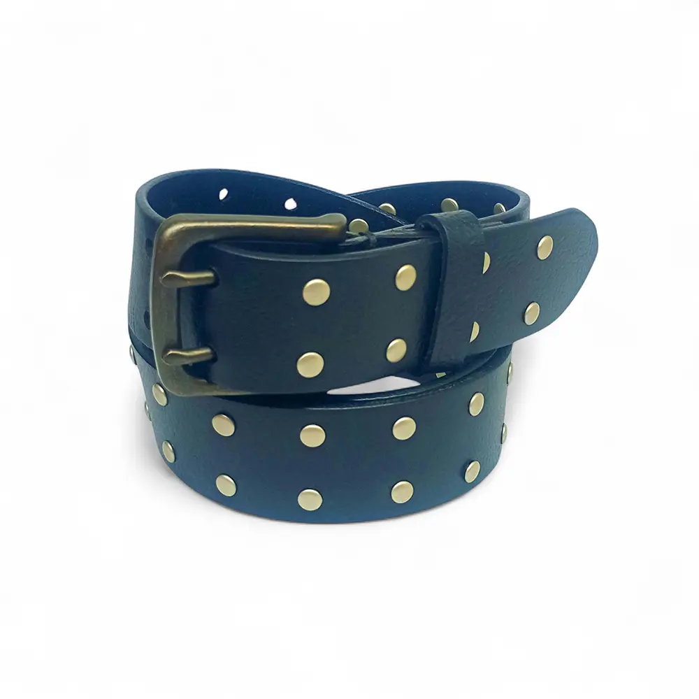 Premium Full Grain Leather Studded Belt for Men – Black Waist Belt with Brass Buckle LB-310