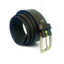 Men’s Black Leather Belt with Double Stitch Design & Brass Pin Buckle – LB-316