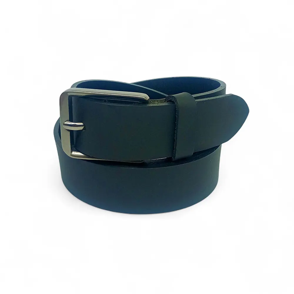 Men’s Solid Black Leather Belt with Polished Silver Buckle – LB-315