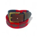 Premium Full Grain Leather Polo Belt for Men – Brown & Red Patterned Handmade Waist Belt LB-308