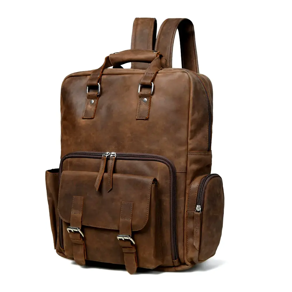 Premium Brown Leather Laptop Backpack for Men – Business & Travel Bag with Multiple Compartments
