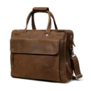 Premium Full Grain Leather Laptop Briefcase – Brown Office Bag with Shoulder Strap